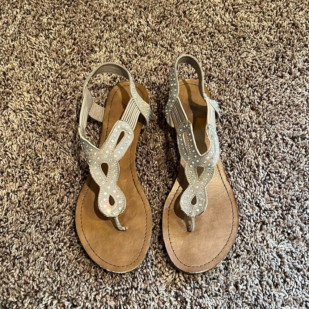 Madden Girl - women’s size 8.5 beige sandals with rhinestones